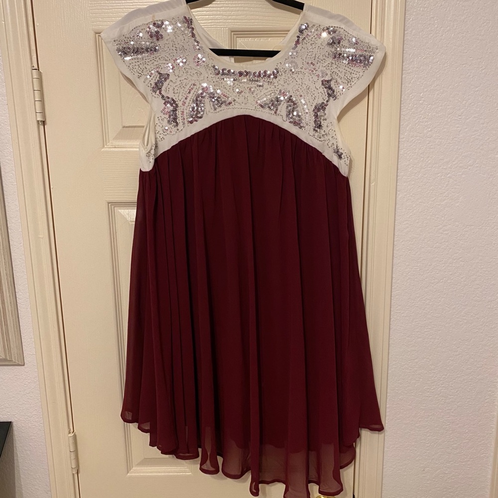 Maroon Chiffon and Sequin Dress